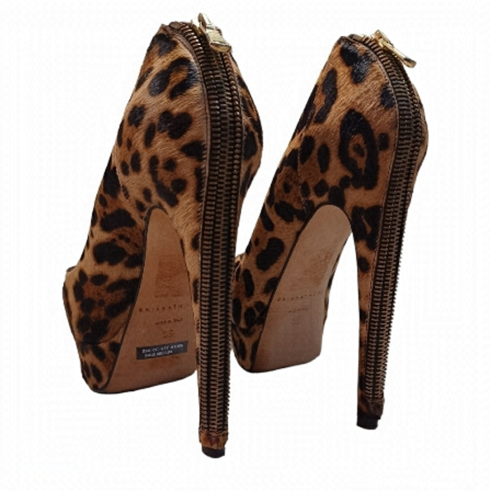 BRIAN Atwood calf hair leopard print platform pumps heels shoes